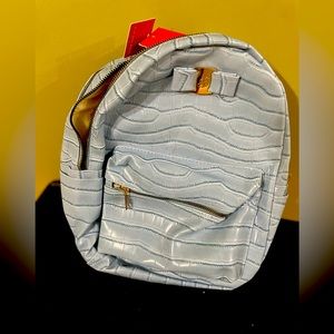Faux alligator print small back pack blue